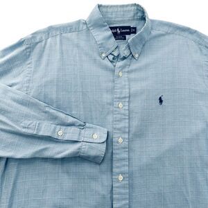 RALPH LAUREN Men's Medium BLAKE Oxford Blue Glen Check Plaid Button Down Shirt